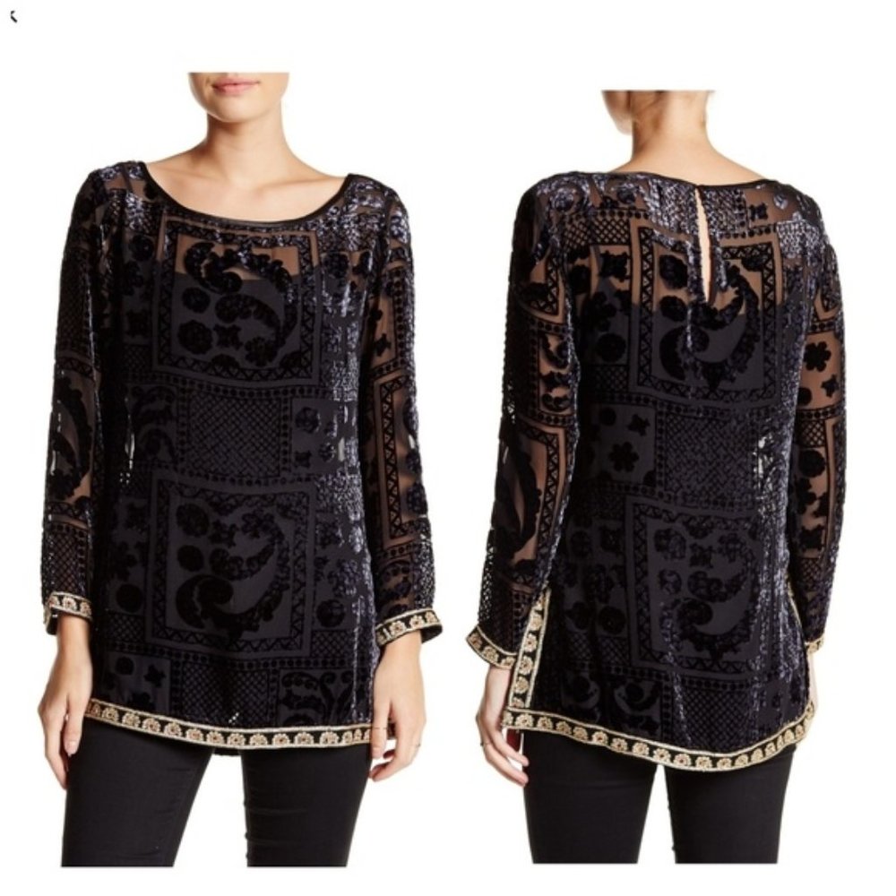 Calypso St. Barth Black and Gold Embellished Top